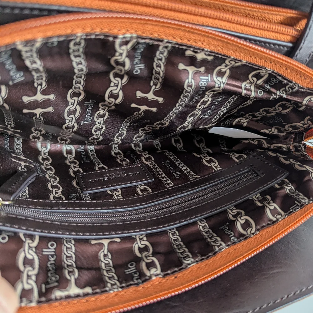 Tignanello Vintage Leather Mojave Crossbody Handbag Orange & Brown Studded